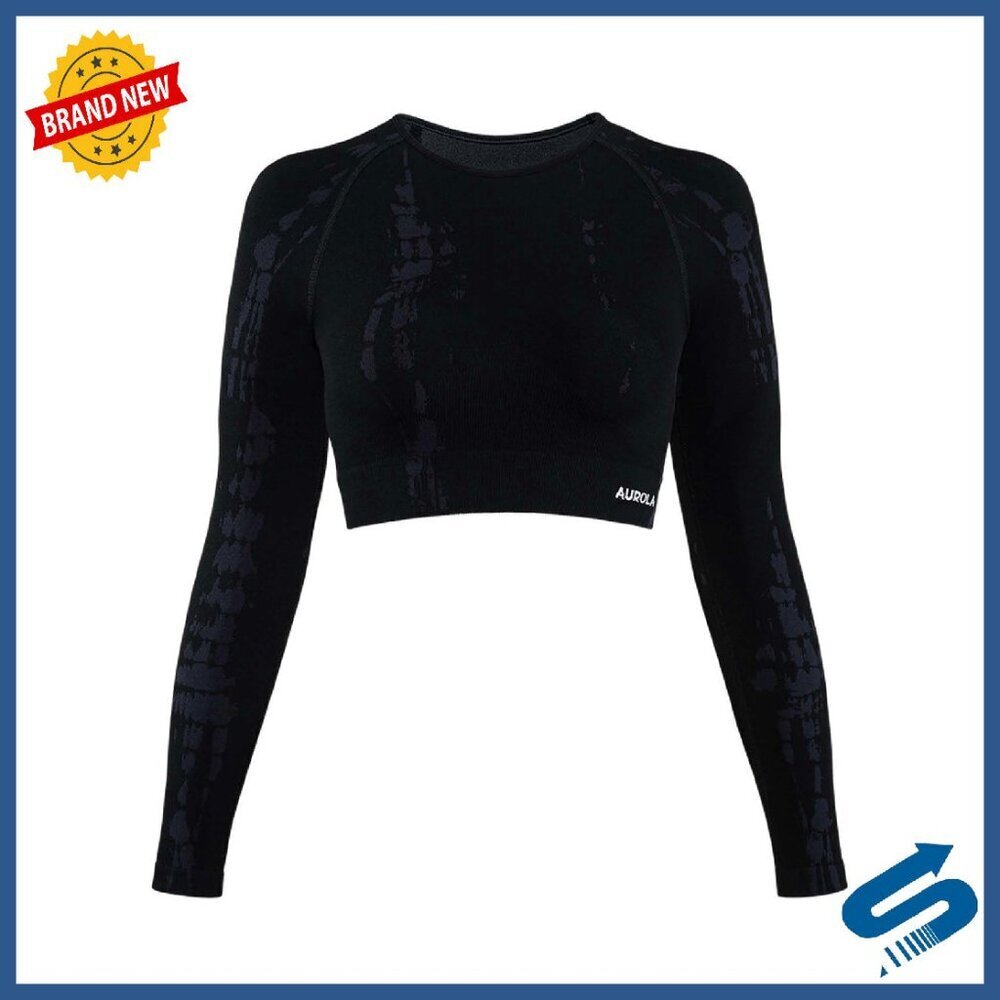 Seamless Long Sleeve Crop Top, Moisture-Wicking Athletic Shirt, Size M